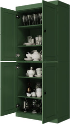 Palace Imports Solid Wood Kitchen Pantry Cabinet - 71.5" Tall x 32" Wide - Wooden Storage Cabinet with 4 Shaker Doors & 4 Adjustable Shelves, Green, 100% Renewable Eco-Friendly Wood, Made in Brazil