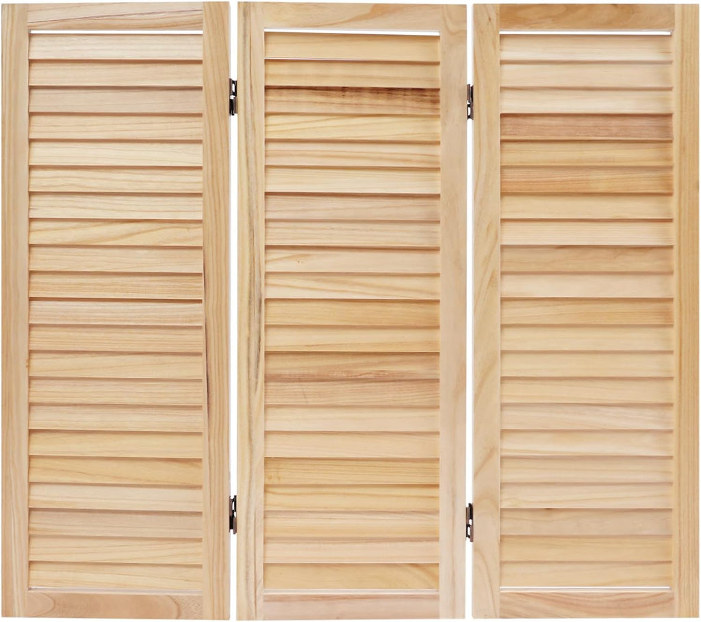 3 Panel 35 * 32in Short Room Divider Screen, 2.7 Ft Paulownia Wood Folding Privacy Screen Freestanding Shutter Divider for Home Office Indoor Decor(Wood Color