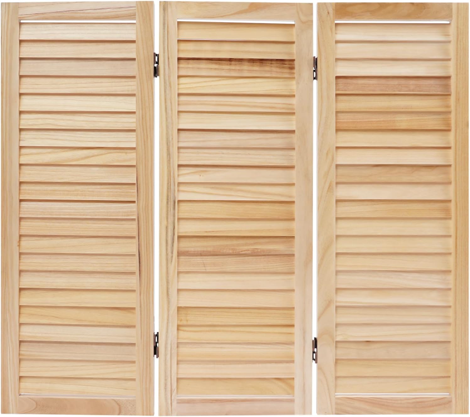 3 Panel 35 * 32in Short Room Divider Screen, 2.7 Ft Paulownia Wood Folding Privacy Screen Freestanding Shutter Divider for Home Office Indoor Decor(Wood Color