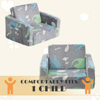 Baby Toddler Couch Chair Kids Foldable 2-in-1 Toddler Fold Out Couch Sofa for Playroom Pull Out Children Convertible Sofa to Lounger Chair for Boys & Girls with Side Pockets, Glow in the Dark Dinosaur