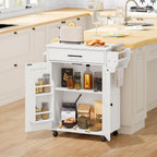 HOOBRO Kitchen Island with Power Outlet, Kitchen Storage Island with Large Worktop, Spice Rack and Drawer, Rolling Kitchen Island Cart on Wheels, for Kitchen and Dining Room, White WT88UZD01