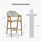 PURPLE LEAF Outdoor Bar Height Bar Stool Set of 2 Rattan Bar Chair with Back Aluminum Modern Barstools for Patio Backyard Indoor Kitchen Teak