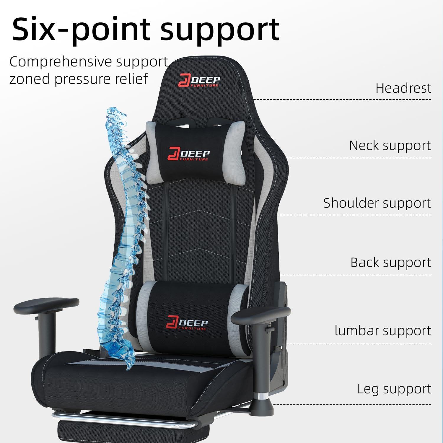 Fabric Gaming Chair, Skin-Friendly and Breathable, Manufactured by A Reputable Manufacturer, Safe and Stable, Specially Designed for Gaming.with Footrest Mg(1005-Gray)
