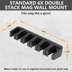 Adoreal Magnetic ABS 6 Standard Double Stack Mag Rack Wall Mount, Wall Magazine Display, Detachable Wall Mags Storage Organization System, Precision Fit Glock 17, 19, 26, 31, 32, 33, 34 Mags