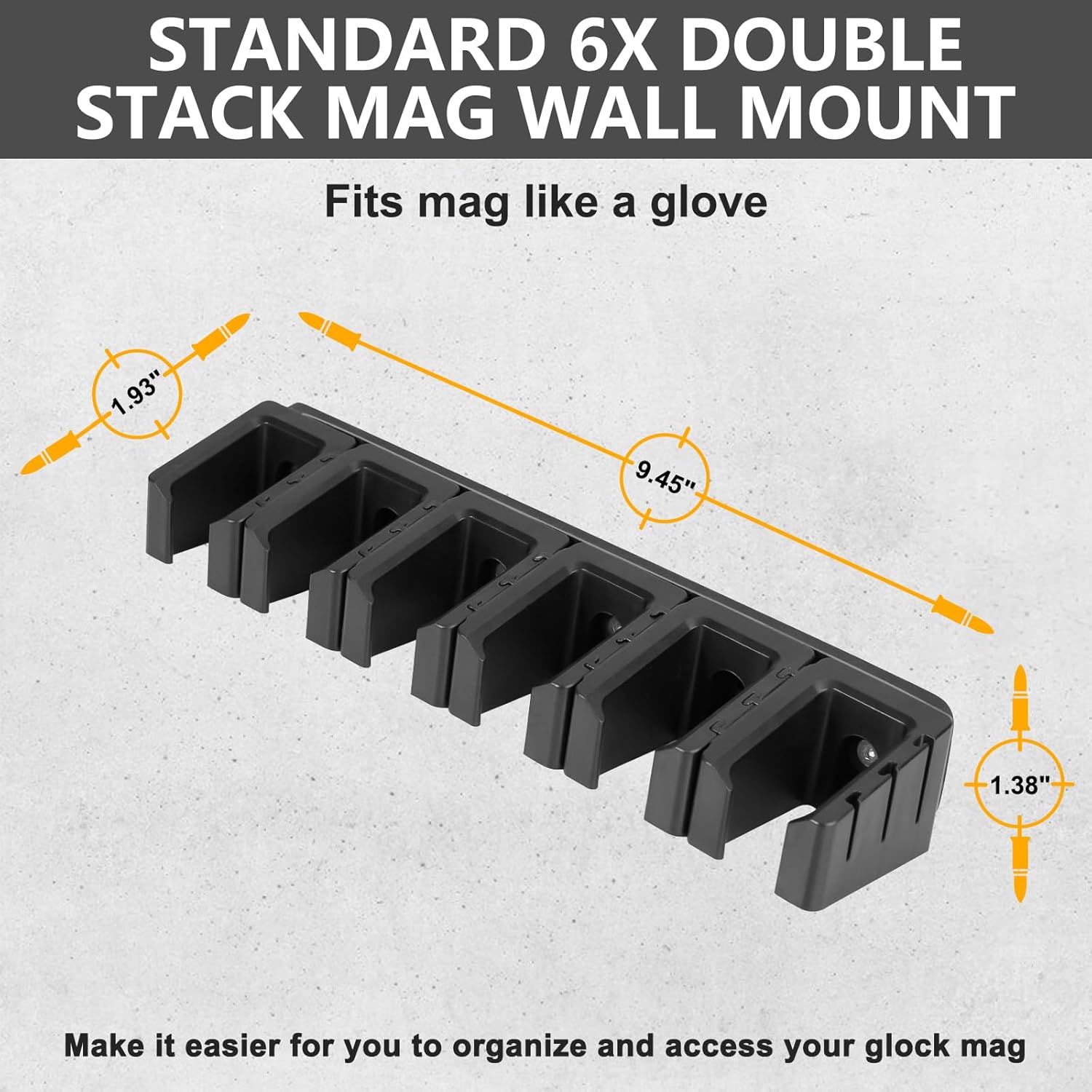Adoreal Magnetic ABS 6 Standard Double Stack Mag Rack Wall Mount, Wall Magazine Display, Detachable Wall Mags Storage Organization System, Precision Fit Glock 17, 19, 26, 31, 32, 33, 34 Mags
