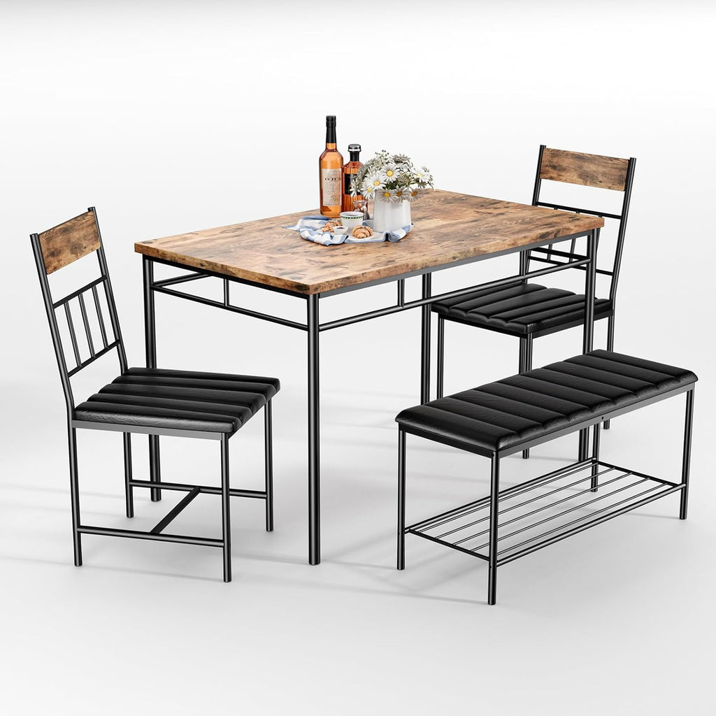 Garvee 4-Piece Modern Dining Table Set, Kitchen Table with Upholstered Chairs and Bench, Kitchen Table Set for Small Space, Apartment, Home, Studio
