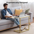 PERLECARE C Shaped End Table, Vintage Side Table for Couch, Laptop, Coffee, Snack, Sofa Side End Table C Shape for Living Room, 27"(H) x 19.7"(W) x 12.6"(D), Marble