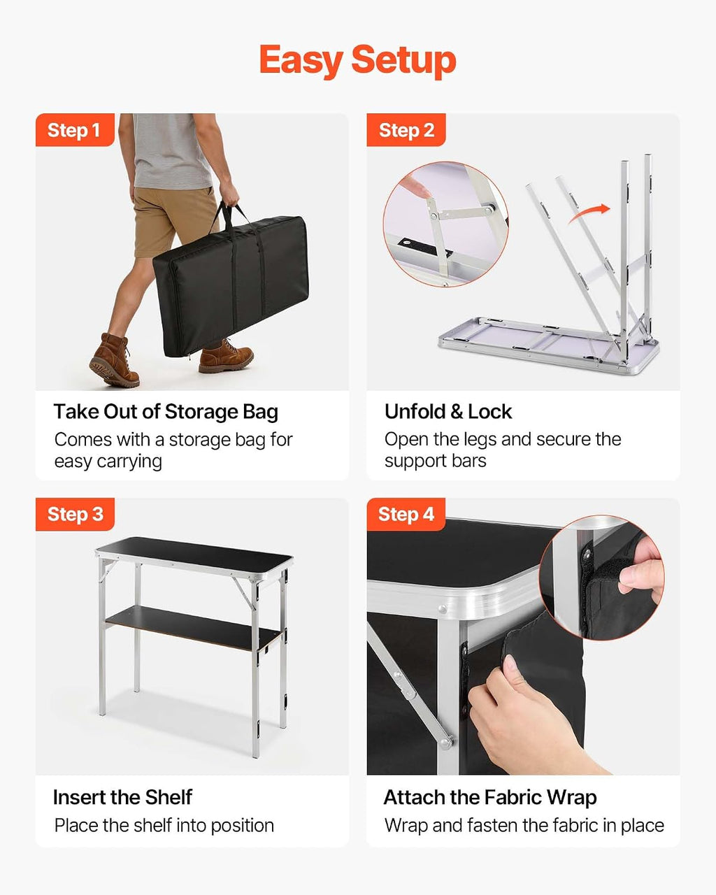 VEVOR Folding Portable Bar Table, 2 pcs, 38.6 x 15.2 x 34.3 in, with Carry Bag, Storage Shelf, Detachable Skirt, Quick and Easy Setup, Foldable Mobile Bartending Station for Events, Party, Tradeshow