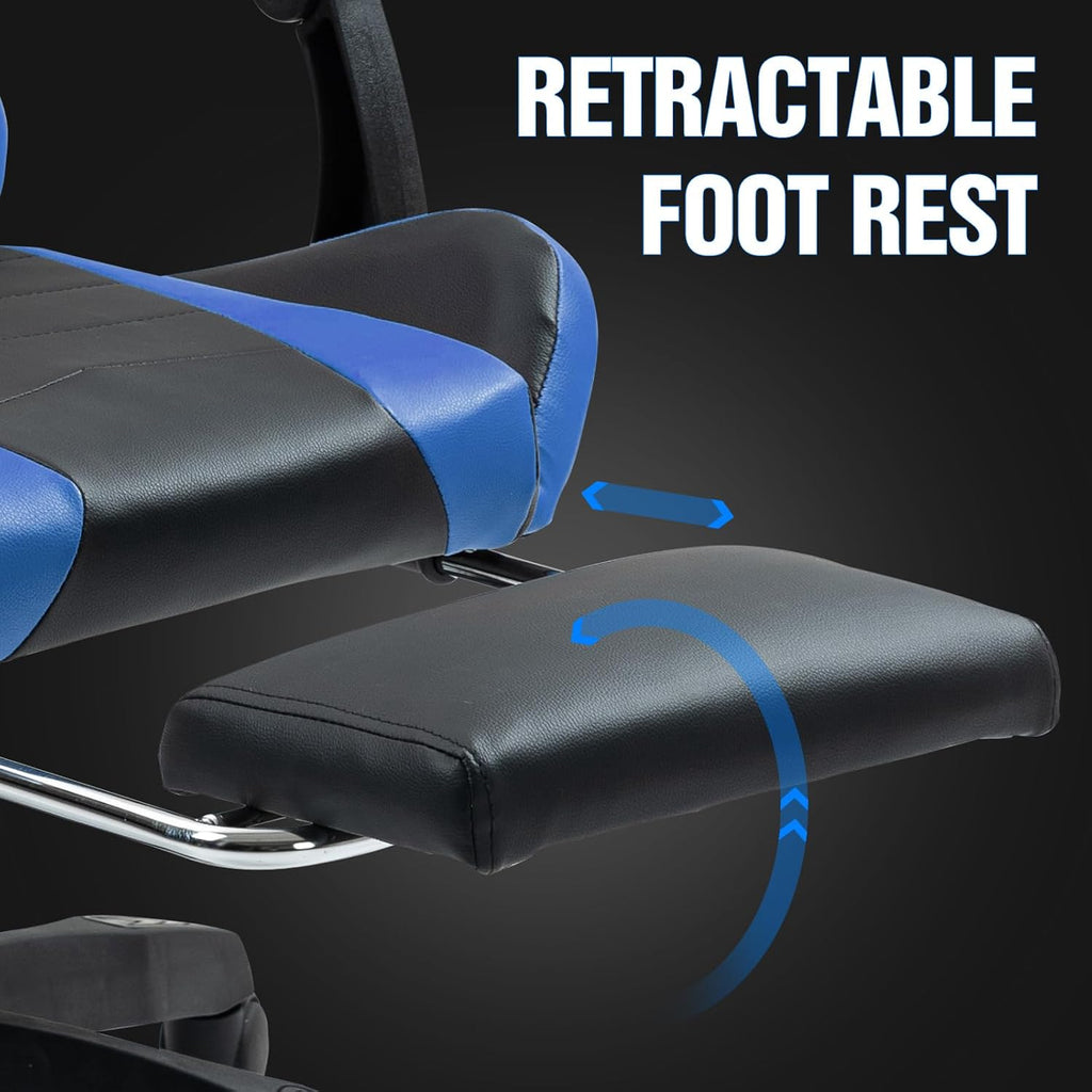 RGB Gaming Chair with Footrest, Computer Gaming Chair with LED Lights for Adults, Reclining Gamer Chair with Adjustable Headrest, Lumbar Support and Linkage Armrests for Home, Office, Gaming Room