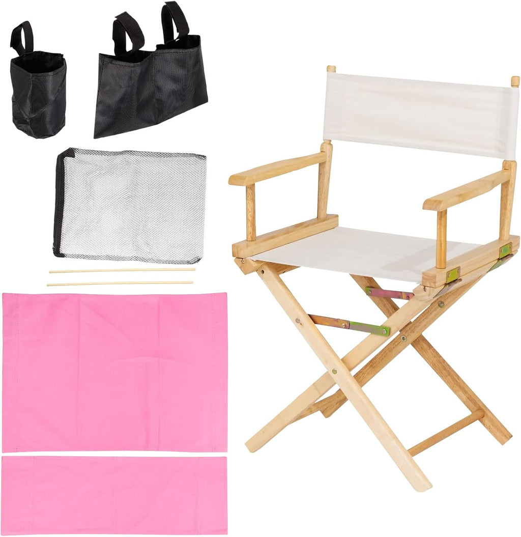 PATIKIL Director Chair Accessories Set, 5in1 Set Makeup Chair Canvas Replacement Kit and Portable Side Storage Bags, Hanging Mesh Bag, Pink