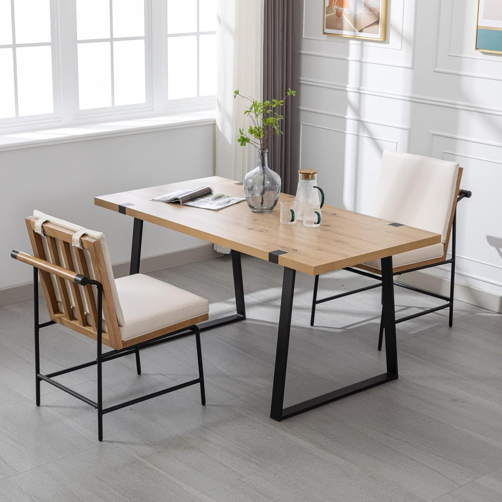 HEAH-YO Modern Dining Chairs Set of 2, Upholstered PU Leather Dining Room Chairs with Backrests, Armless Side Chair for Kitchen, Beige