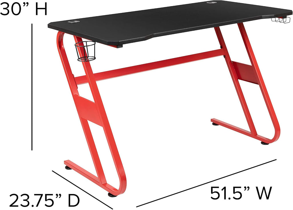 Flash Furniture Red Gaming Desk and Red/Black Footrest Reclining Gaming Chair Set with Cup Holder and Headphone Hook
