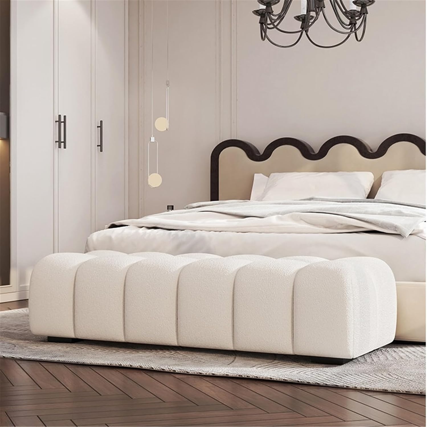Modern Fabric Bed end Bench Long Bedroom Dressing Room Wooden Shoe Changing Entryway(Large)