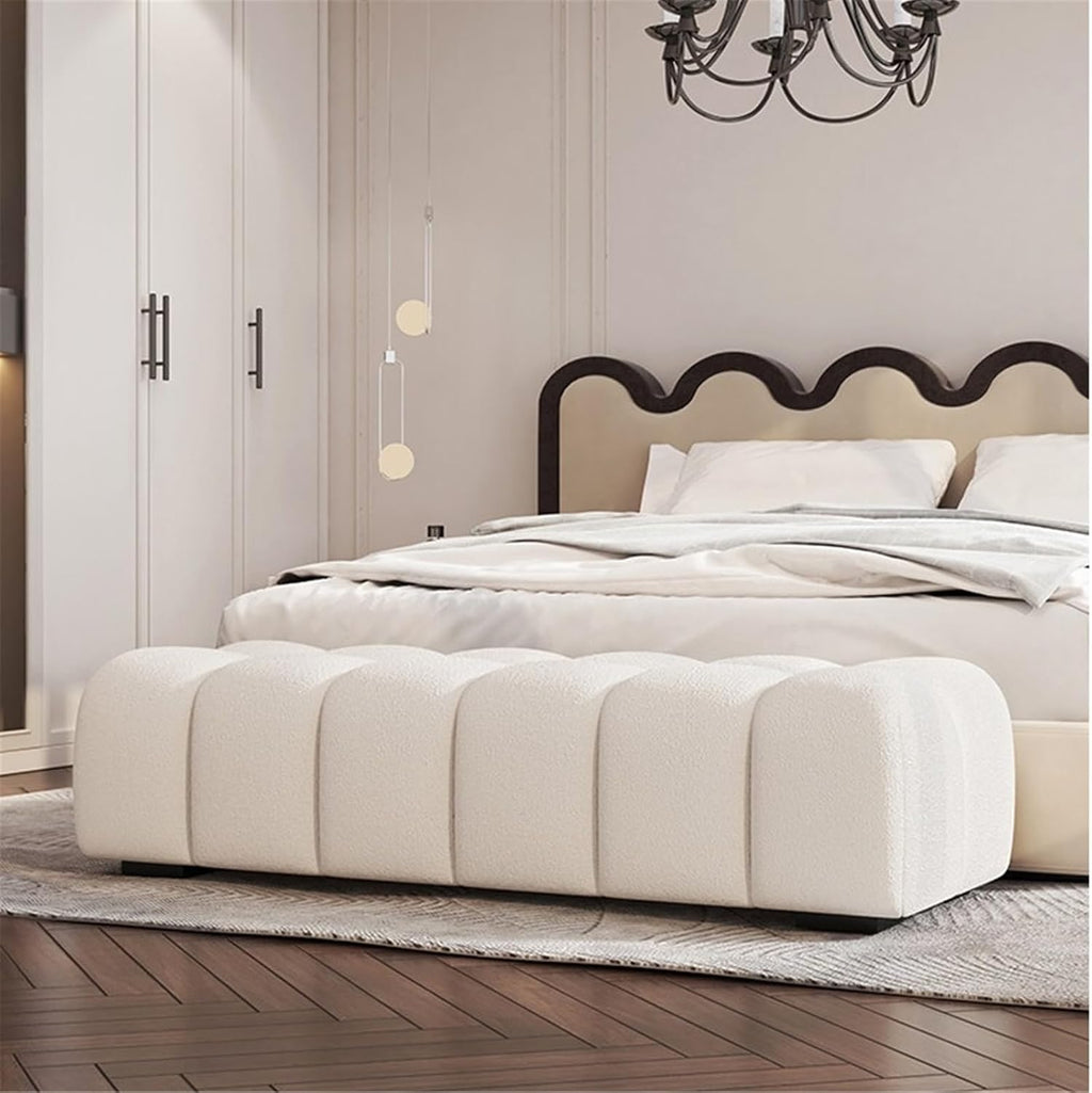 Modern Fabric Bed end Bench Long Bedroom Tatami Mat Dressing Room Sofa Wooden Shoe Changing Stool Entryway(XS)