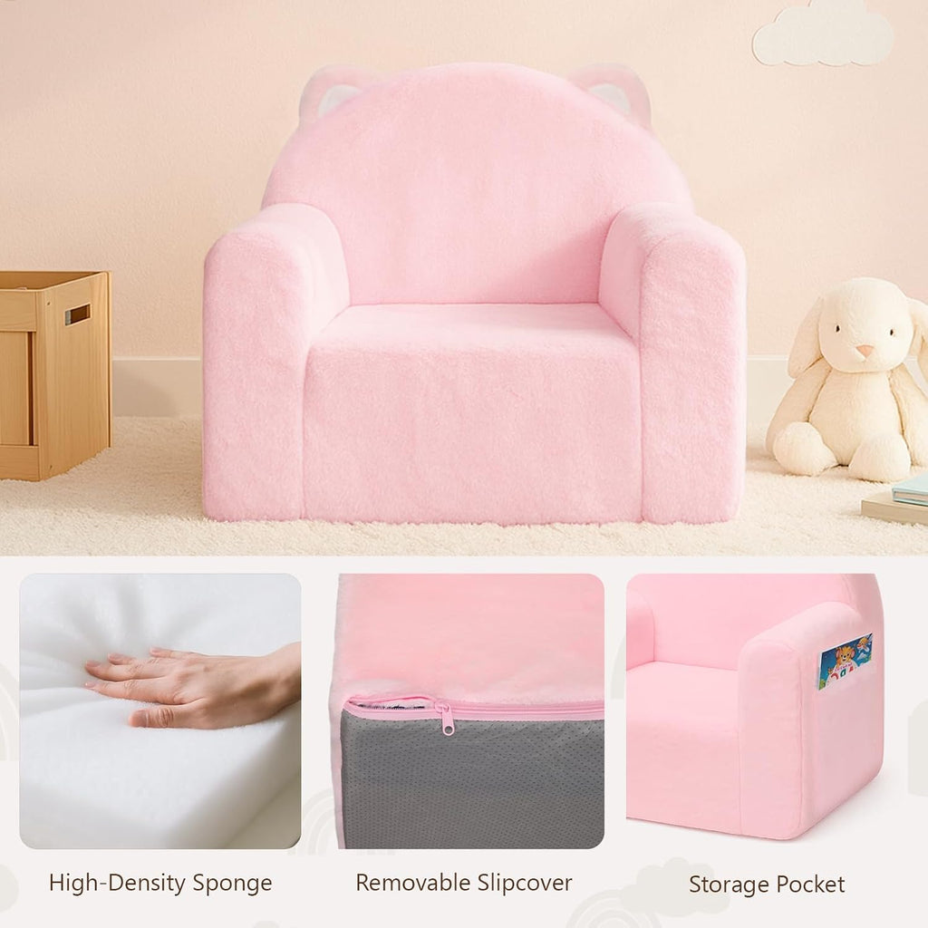 MONKISS Comfy Toddler Chair, Cute Toddler Foam Couch, High Back Kids Reading Armchairs, Birthday Gifts for Boys and Girls, 1-6 Years Old, Pink Cat