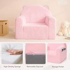 MONKISS Comfy Toddler Chair, Cute Toddler Foam Couch, High Back Kids Reading Armchairs, Birthday Gifts for Boys and Girls, 1-6 Years Old, Pink Cat