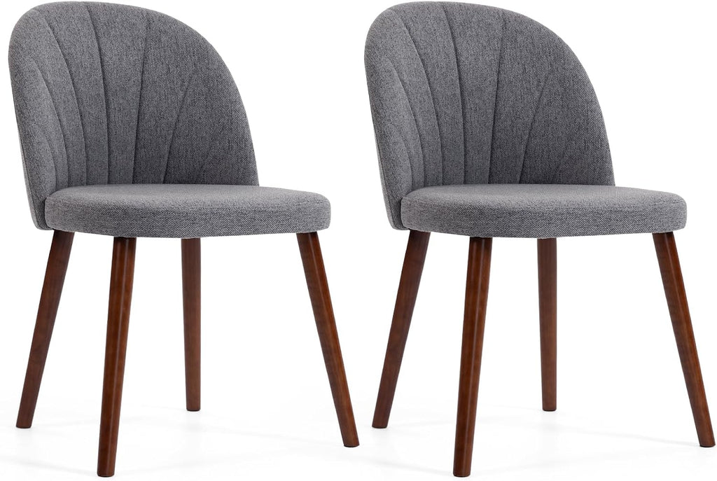 Fabric Dining Chairs Set of 4, Upholstered Mid Century Modern Dining Chairs, Armless Accent Chair with Walnut Wood Legs for Kitchen, Living Room, Dining Room, Grey