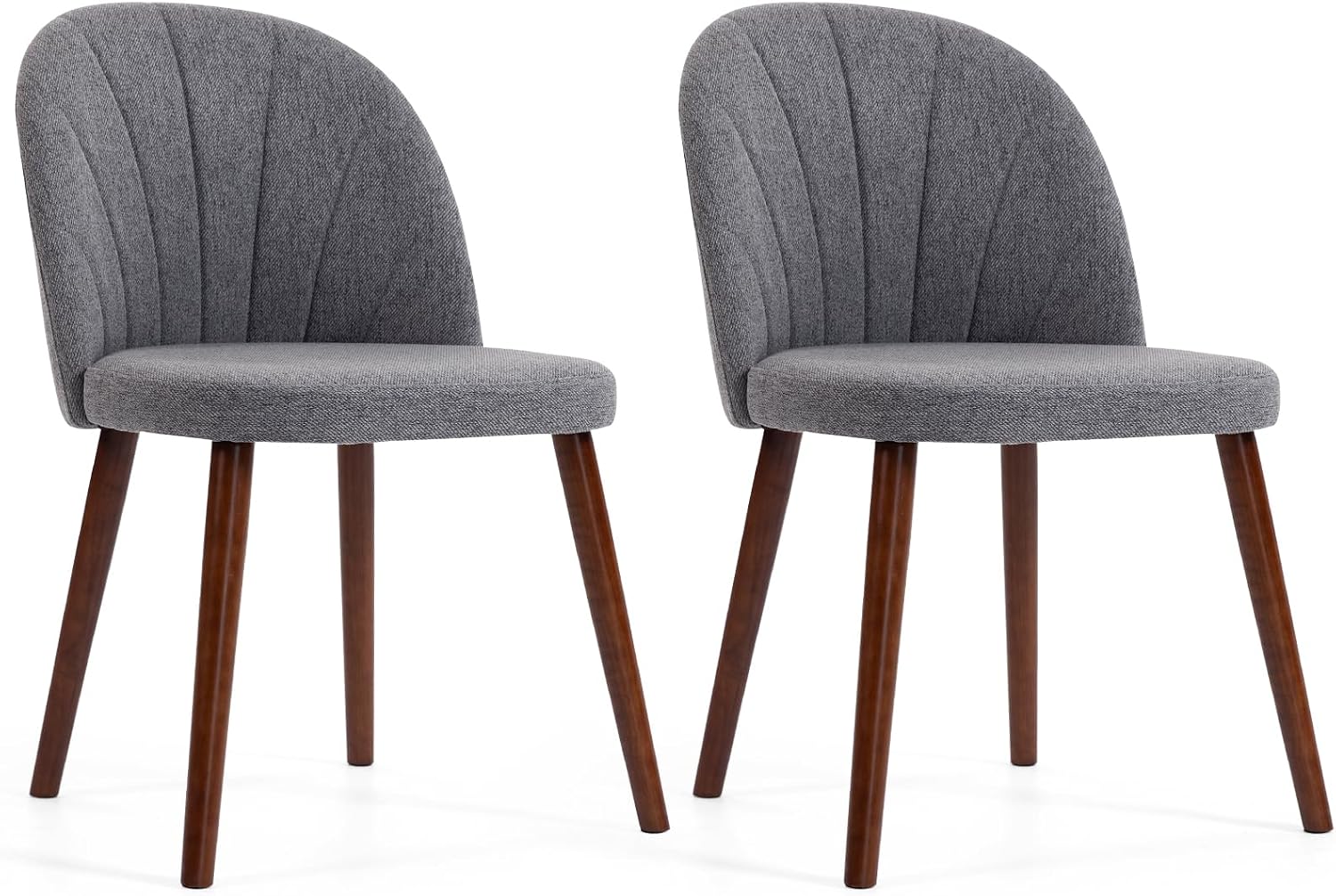 Fabric Dining Chairs Set of 4, Upholstered Mid Century Modern Dining Chairs, Armless Accent Chair with Walnut Wood Legs for Kitchen, Living Room, Dining Room, Grey