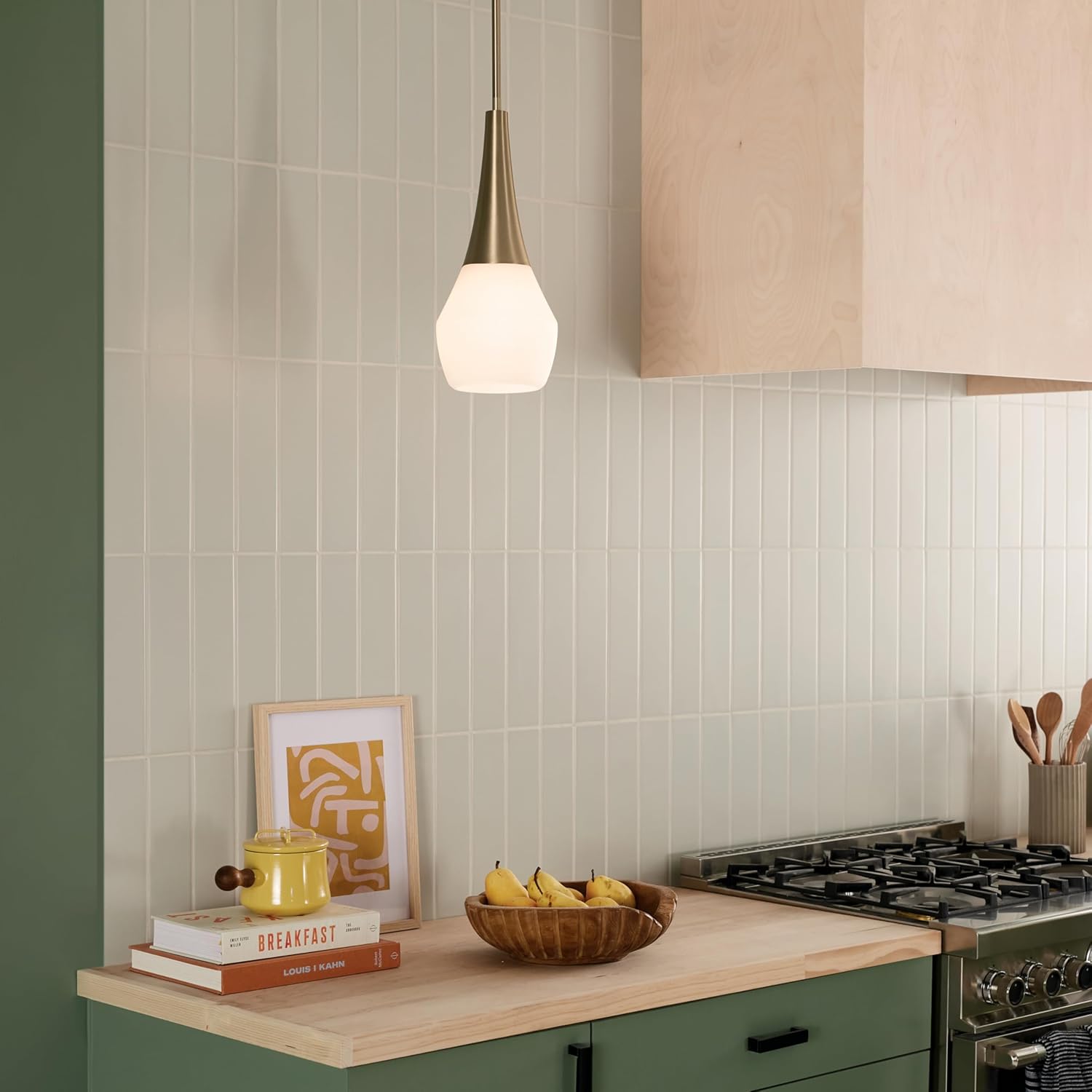 Kichler Deela Single Pendant Light Fixture for Kitchen Island with Satin Etched Cased Opal Glass in Champagne Bronze, Modern Hanging Lamp (7" x 17"), 52529CPZ
