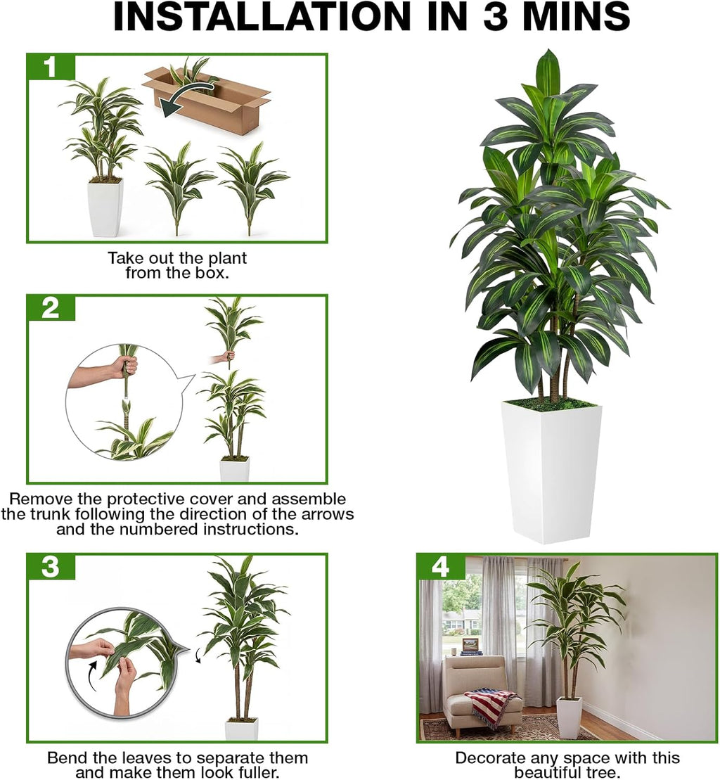 Artificial Dracaena Tree 5FT Tall, Faux Dracaena Tree Indoor, Fake Yucca Plant Potted, Tropical Floor Plant with Lifelike Leaves for Home Office Living Room Indoor Outdoor Decor