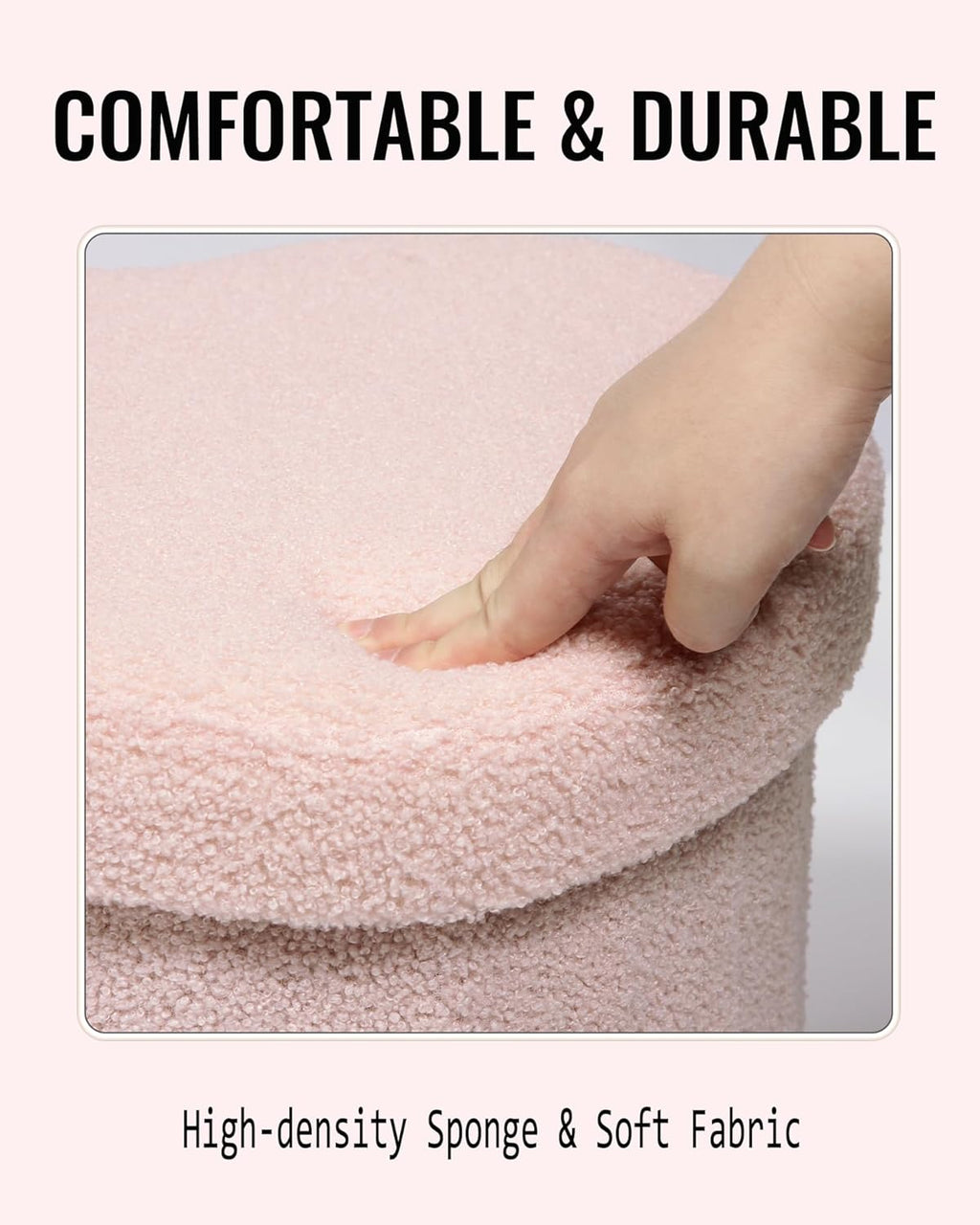 Heart Shaped Ottoman with Storage, Cute Pink Boucle Footstool with Storage, Small Sherpa Footrest Ottoman for Bedroom, Living Room,15"x15"x12.6"