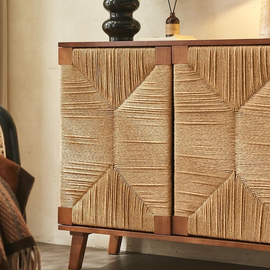 Entryway Cabinet Nordic Wooden Rattan Dining Sideboard Simple Storage Cabinet Living Room Porch Rack Sideboard Storage Cabinet