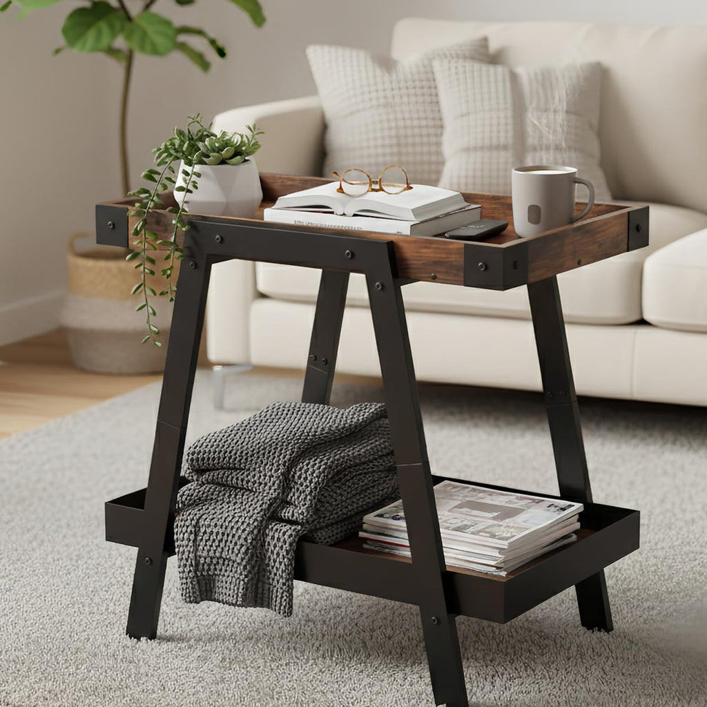 IPARTS EXPERT Farmhouse Side Table | 2-Tier Industrial A-Frame Bedroom Nightstand, Heavy Duty Load to 150 LBS Idea for Living Room, Bedroom, Entryways, Home Offices - Easy Assembly