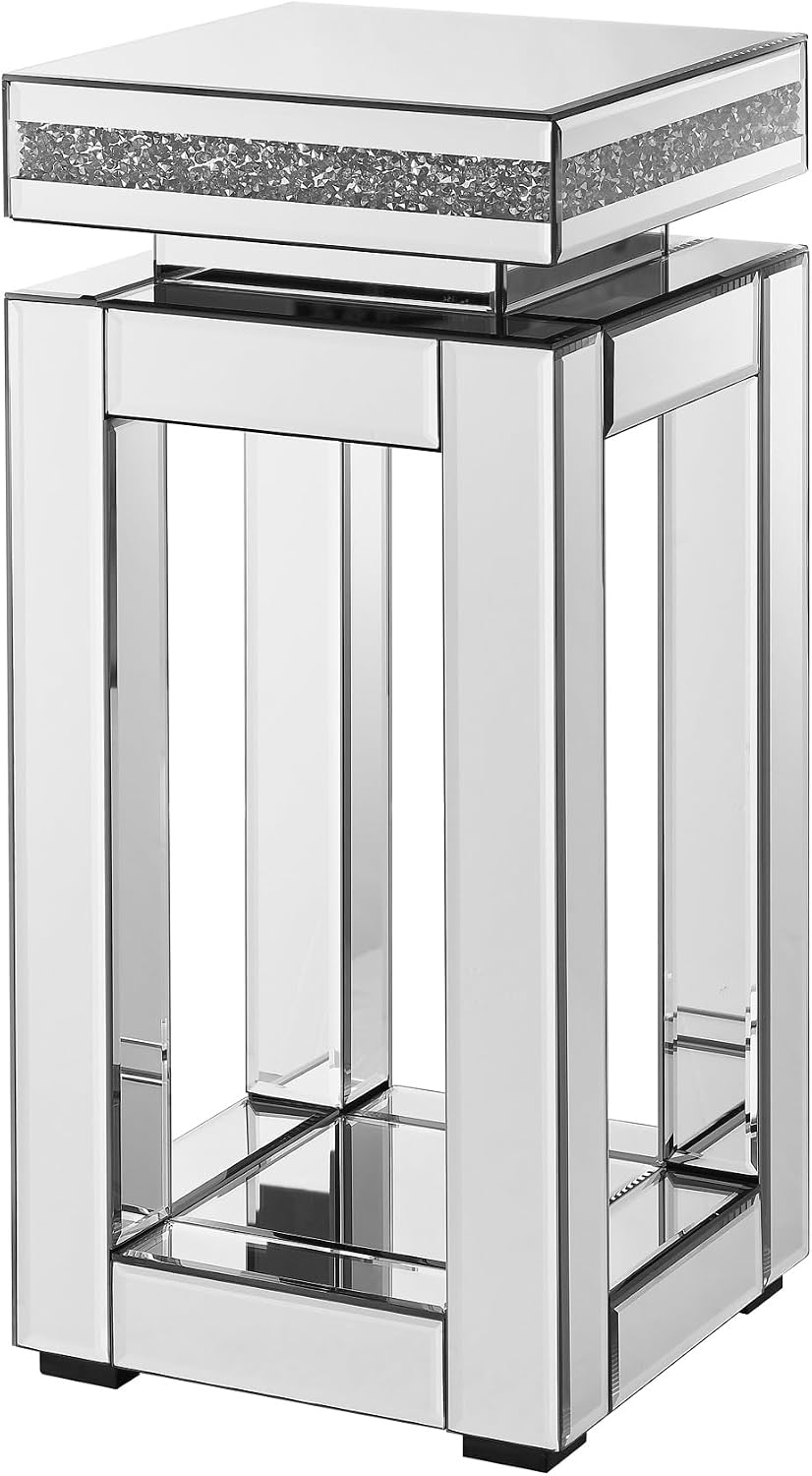 Modern Square Mirrored End Table, Easy Assembly Bedside Table with Crystal Inlay, Silver Square Sofa Side Table for Living Room, Elegant Mirror Finish 2-Tiers End Side Table,11.8" D x 11.8" W x 26" H