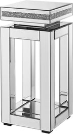 Modern Square Mirrored End Table, Easy Assembly Bedside Table with Crystal Inlay, Silver Square Sofa Side Table for Living Room, Elegant Mirror Finish 2-Tiers End Side Table,11.8" D x 11.8" W x 26" H