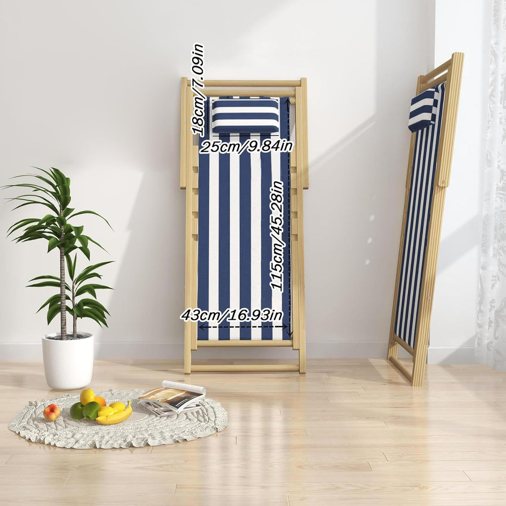 Patio Chair Replacement Fabric, Folding Sling Chair Replacement Fabric with Pillowcase, Blue and White Stripes Patio Chair Sling Replacement for Home Beach Balcony Style 1