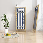 Patio Chair Replacement Fabric, Folding Sling Chair Replacement Fabric with Pillowcase, Blue and White Stripes Patio Chair Sling Replacement for Home Beach Balcony Style 1