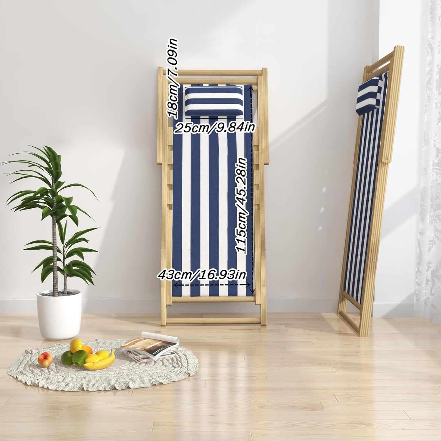 Patio Chair Replacement Fabric, Folding Sling Chair Replacement Fabric with Pillowcase, Blue and White Stripes Patio Chair Sling Replacement for Home Beach Balcony Style 1