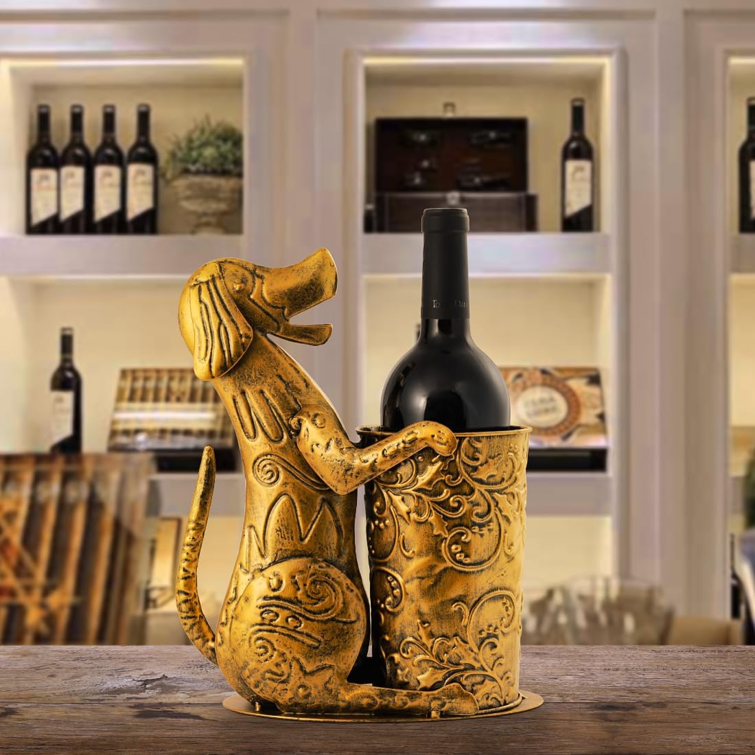 Retro Gold Wine Holder Metal Dog Shaped Wine Rack for Home Dinning Tabletop Decoration Gifts