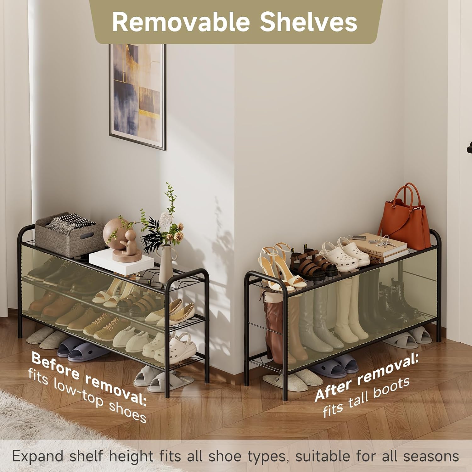 Shoe Rack,Long Shoe Organizer for Closet,Wide Shoe Storage for Entryway,4 Tier Sturdy Metal Free Standing Shoe Shelf