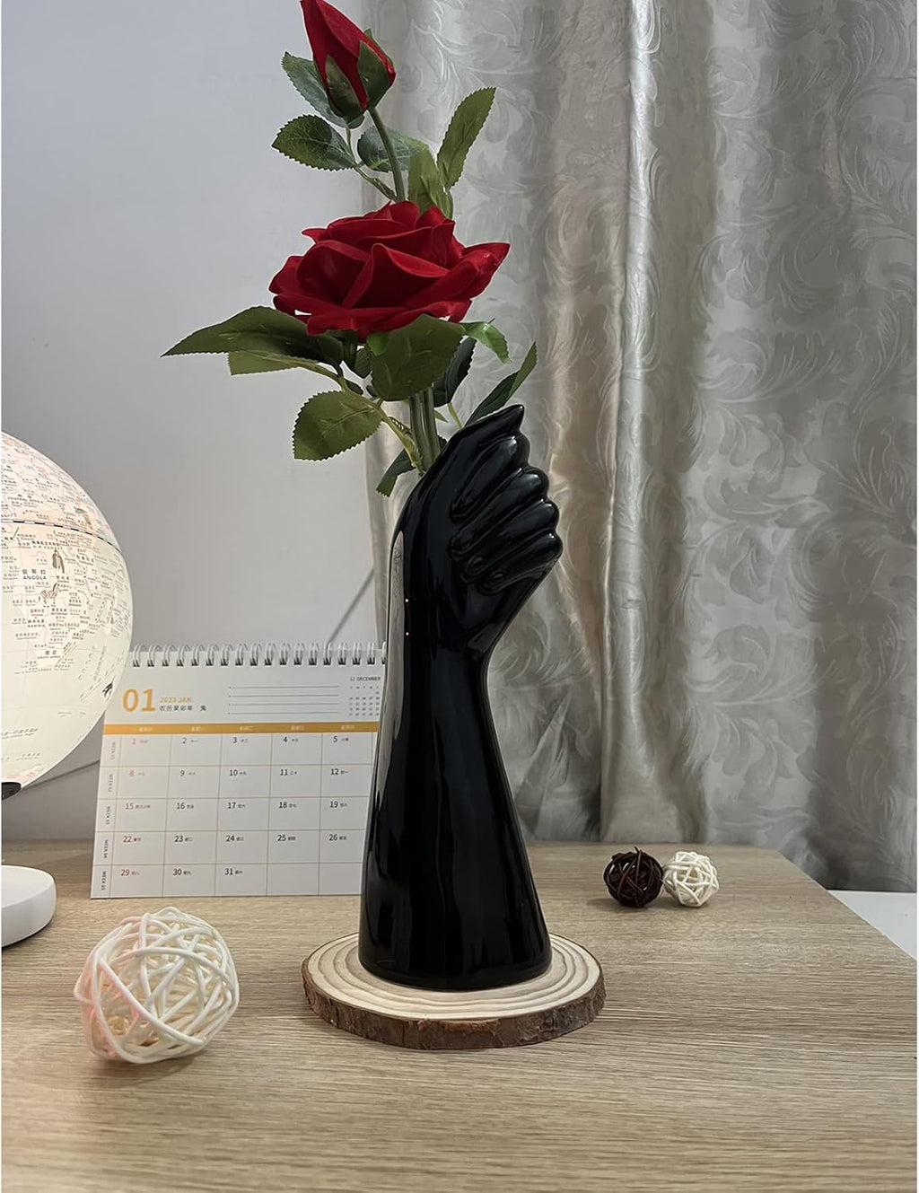Black Hand Shaped Decorative Vase 9.25''H,Modern Ceramic Body Vase,Romehaha Art Small Flower Vase for Coffee Table Decor,Vases for Flowers,Shelf Living Room Home Farmhouse Table Decor