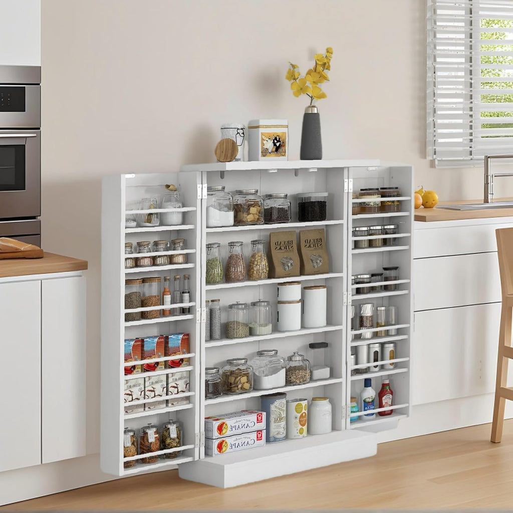 Anwick 5-Tier Kitchen Pantry Cabinet,Freestanding Buffet Cupboard with Doors & Adjustable Shelves,41" Food Pantry Storage Cabinets for Small Dining Room Living Room (White)