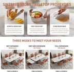 90" Extendable Dining Table – Sintered Stone Top, White, Seats 8-10, Telescopic Leaves, Leather Base, Modern Desig（Table Only