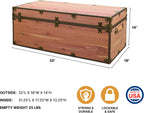 Rhino Trunk & Case Knotty Cedar Chest with Antique Brass Hardware – 32"x18"x14" Large Storage Box, Coffee Table, End of Bed Trunk or Entryway Storage Bench Furniture – USA-Made, Heirloom Aesthetic