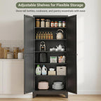 75" Metal Kitchen Storage Cabinet with Doors, Freestanding Steel Pantry Cabinet, 5 Adjustable Shelves, for Dining Room, Black