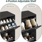 Shoe Cabinet with 3 Flip Drawers, Narrow Freestanding Shoe Organizer, Hidden Slim Shoe Storage Cabinet for Entryway, Hallway, Living Room, Black