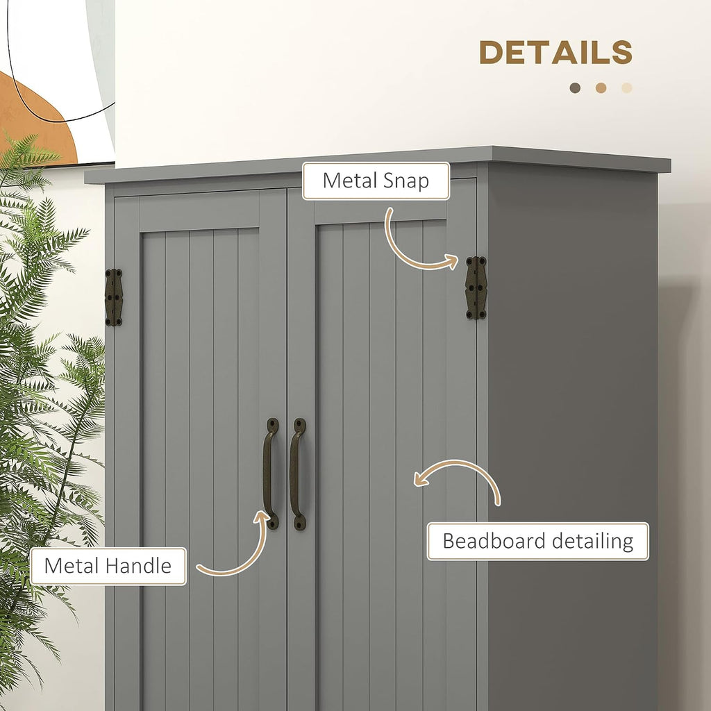 48.5" Kitchen Pantry Cabinet, Compact Farmhouse Storage Cabinet Organizer with 2 Adjustable Shelves and 4 Beadboard Doors for Dining Room, Gray,11.8 * 23.5 * 48.5