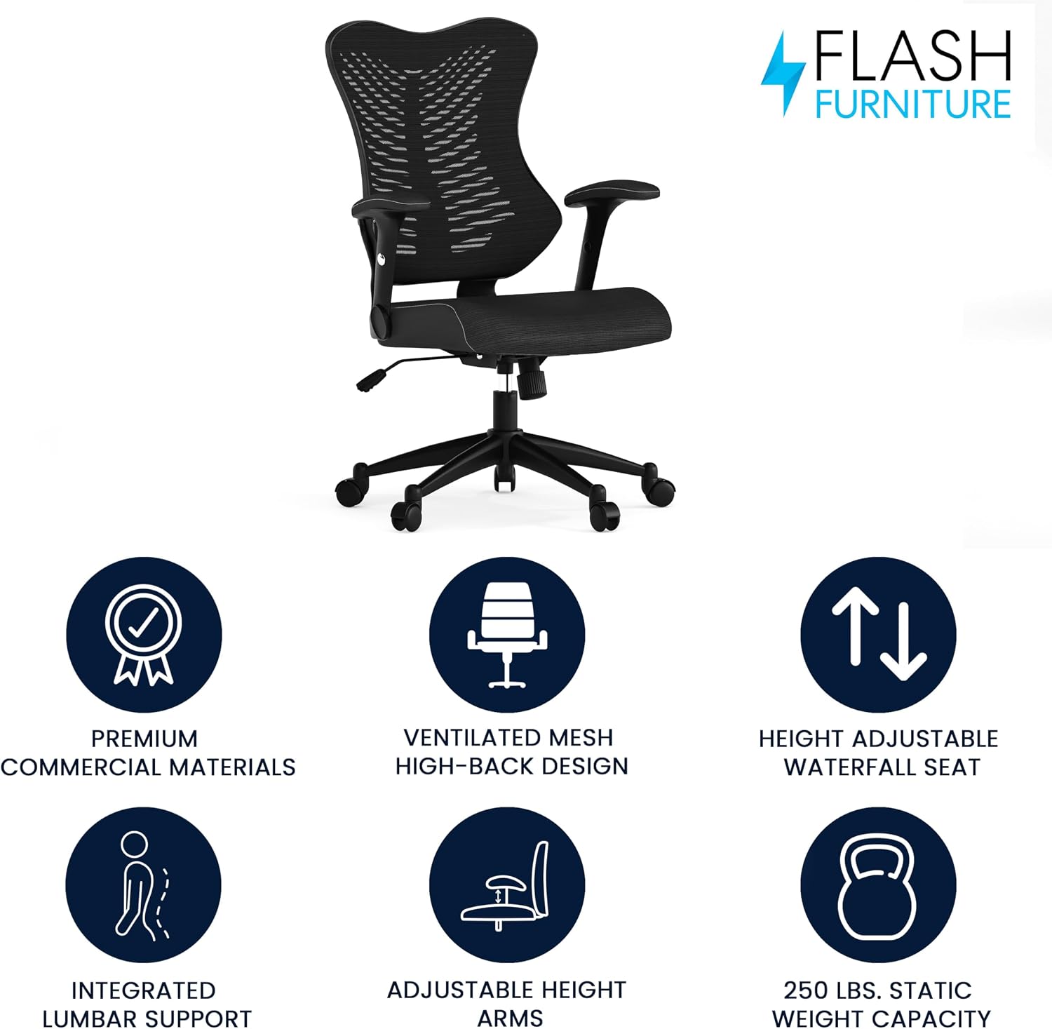 Flash Furniture Kale High Back Designer Black Mesh Executive Swivel Ergonomic Office Chair with Adjustable Arms