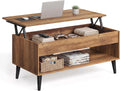 VASAGLE Lift Top Coffee Table, Lift Tabletop Dining Table, Gas Spring, Hidden Compartment, Open Storage Shelf, for Living Room, Home Office, Honey Brown ULCT268KB01S