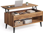VASAGLE Lift Top Coffee Table, Lift Tabletop Dining Table, Gas Spring, Hidden Compartment, Open Storage Shelf, for Living Room, Home Office, Honey Brown ULCT268KB01S