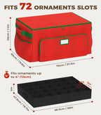 Ornament Storage Box, Large Christmas Ornament Storage Box, Stores 72 4'' Ornaments , Ornaments Storage Containers with 3 Trays, Durable and Portable, 600D Tear-Proof Material, Extra Pockets Red