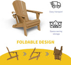 Kingdura Foldable Adirondack Chair, Portable HDPE All Weather Resistant Outdoor Patio Chairs, Wooden Textured with Cup Holder, 380LBS Capacity for Poolside, Backyard, Deck, Fire Pit (Brown)