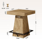Tribesigns Square Bar Table, 37.4-Inch High Pub Table with Metal Footrest for Small Bars, Dining Room, Bistro, Kitchen, Light Brown(Only Table)
