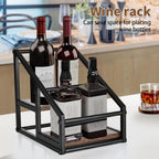 YQBRAO Coffee Syrup Rack Organizer,Liquor Bottle Display Shelf,2-Tier 4 Bottle Stand for Coffee Bar, Kitchen Station, Liquor, Wine, Dressing,Rustic Brown