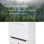 JOYSOURCE 71'' Bedside Table Tall Freestanding Bookshelf with Convertible Desk Hutch Cabinet with Reeded Glass Doors Drawer Nightstand End Table for Living Room White