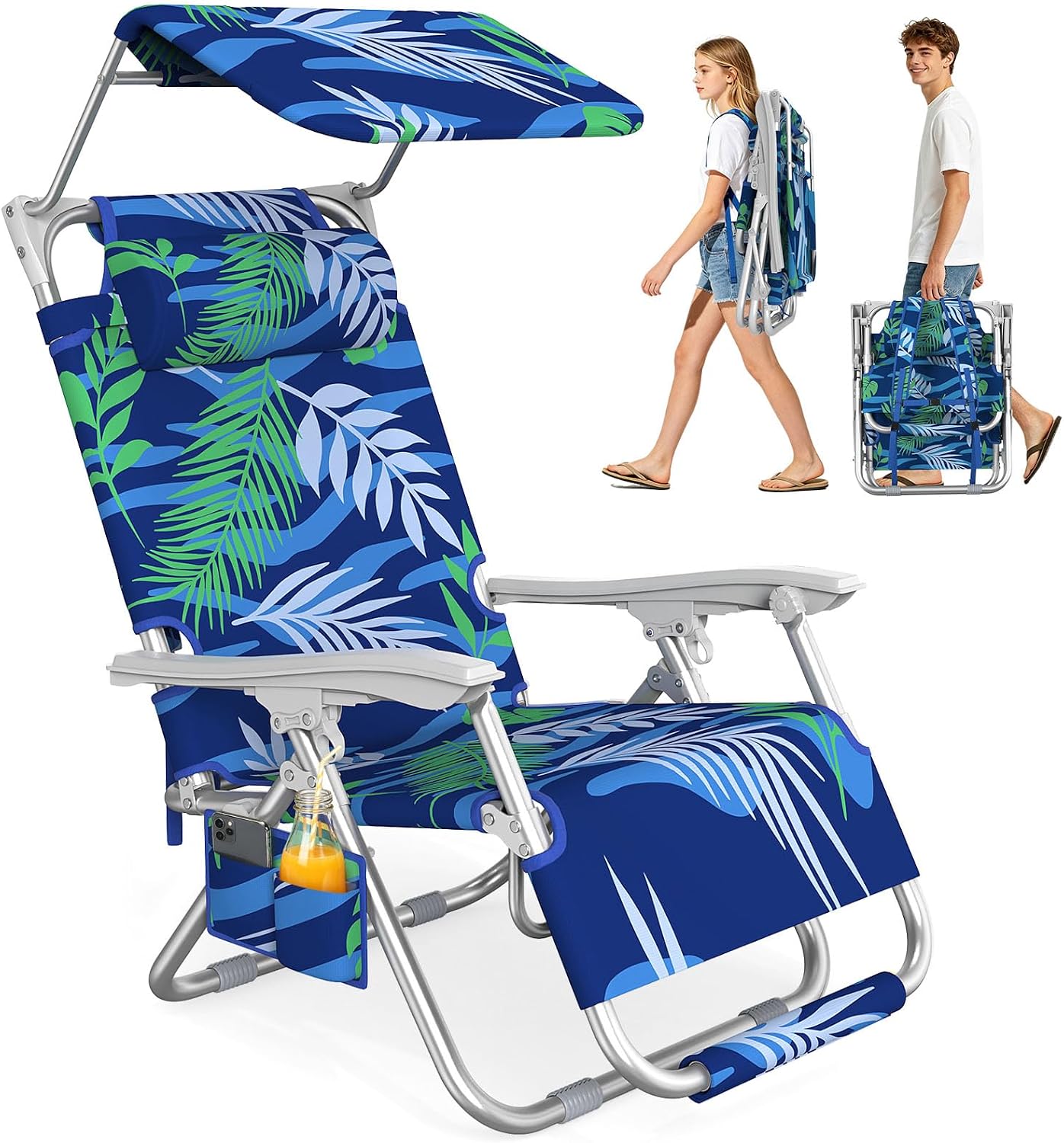 Suteck Zero Gravity Beach Chair with Canopy, Backpack Beach Chairs for Adults, Lightweight Adjustable Reclining Beach Chair with Shade, Folding Lay Flat Chair for Beach Poolside Outdoor